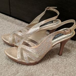Nude gold evening heels